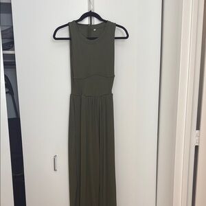 Olive Green Sleeveless Sheath Jumpsuit for Wedding Guest